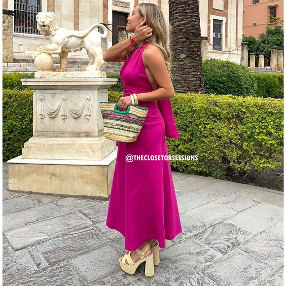 ZARA Magenta A-Line Linen Midi Dress NWT Size M - Picture 7 of 16